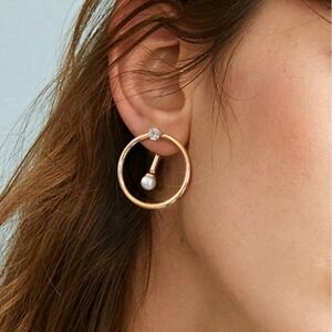 Gold Circle Hoop Earrings Pearl Drop rhinestone Stud Minimalist Old Money 💖